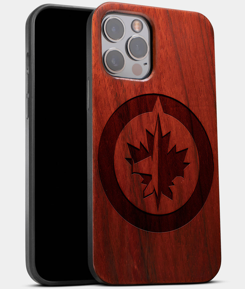 Best Wood Winnipeg Jets iPhone 13 Pro Max Case | Custom Winnipeg Jets Gift | Mahogany Wood Cover - Engraved In Nature