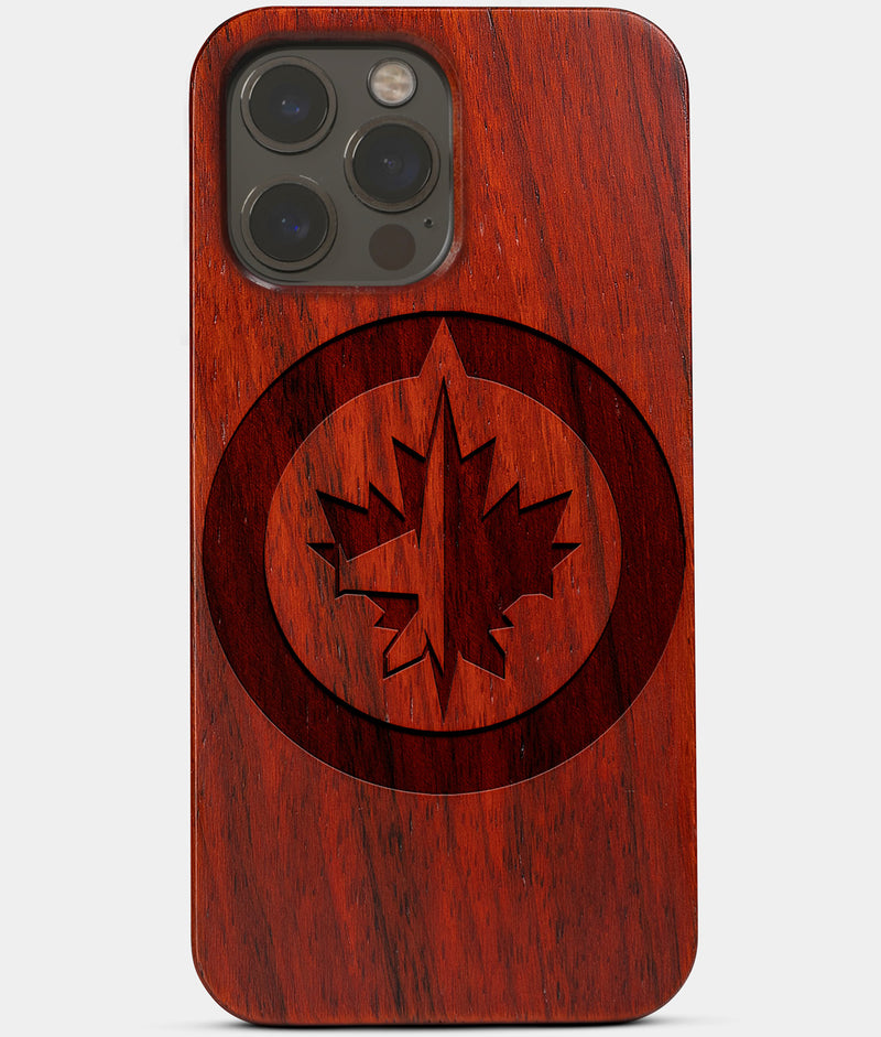 Carved Wood Winnipeg Jets iPhone 13 Pro Max Case | Custom Winnipeg Jets Gift, Birthday Gift | Personalized Mahogany Wood Cover, Gifts For Him, Monogrammed Gift For Fan | by Engraved In Nature